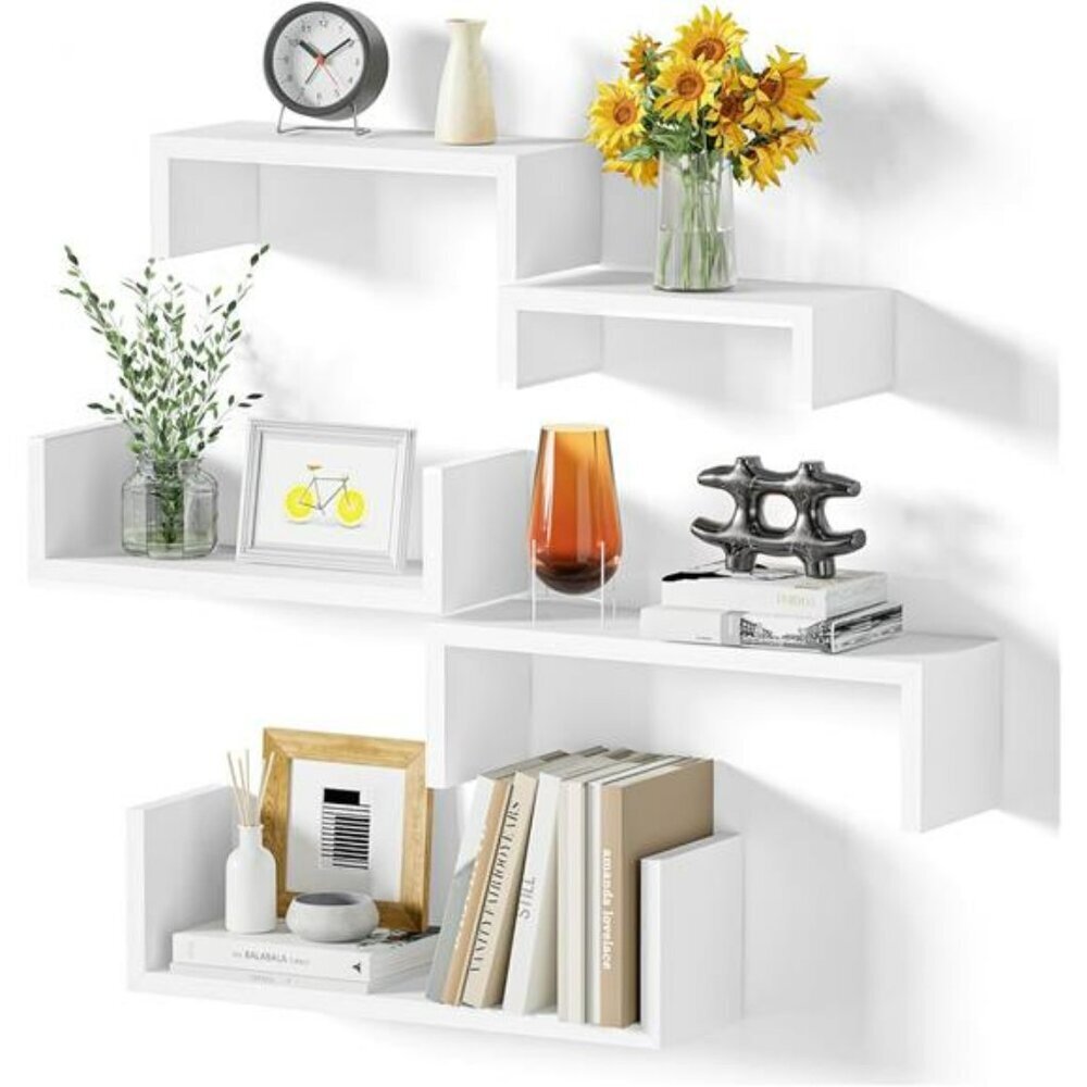 SRIWATANA Floating Wall Shelves Set of 5 Wood Bathroom Bedroom Storage Decor